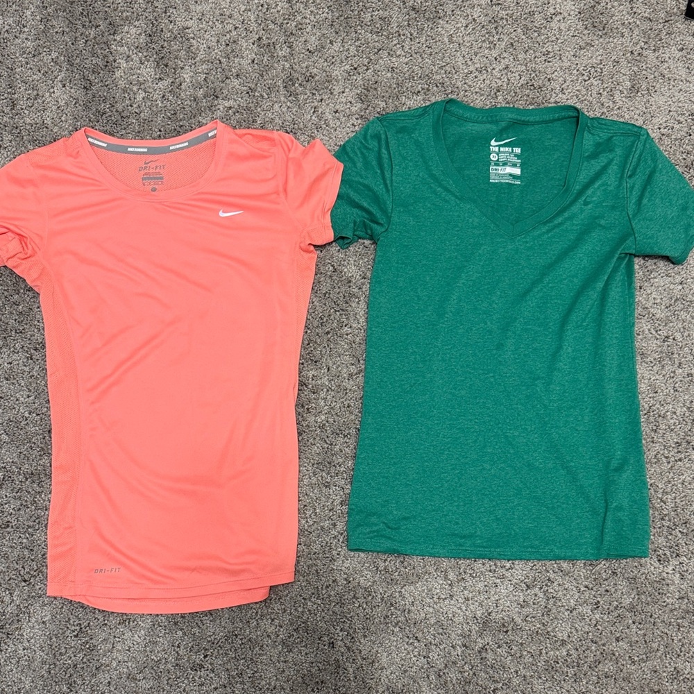 Nike Coral Pink and Green Athletic Tees (2)
